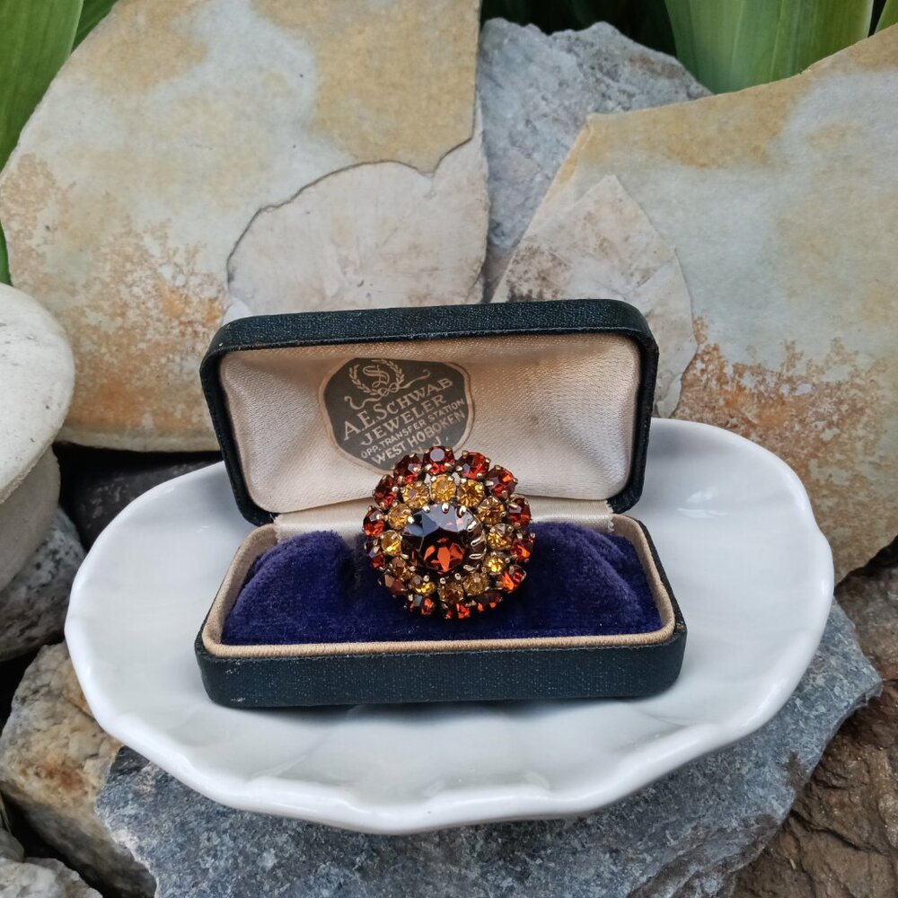Vintage Austria Estate Oversized Adjustable Rhinestone Ring - Picture 5 of 7